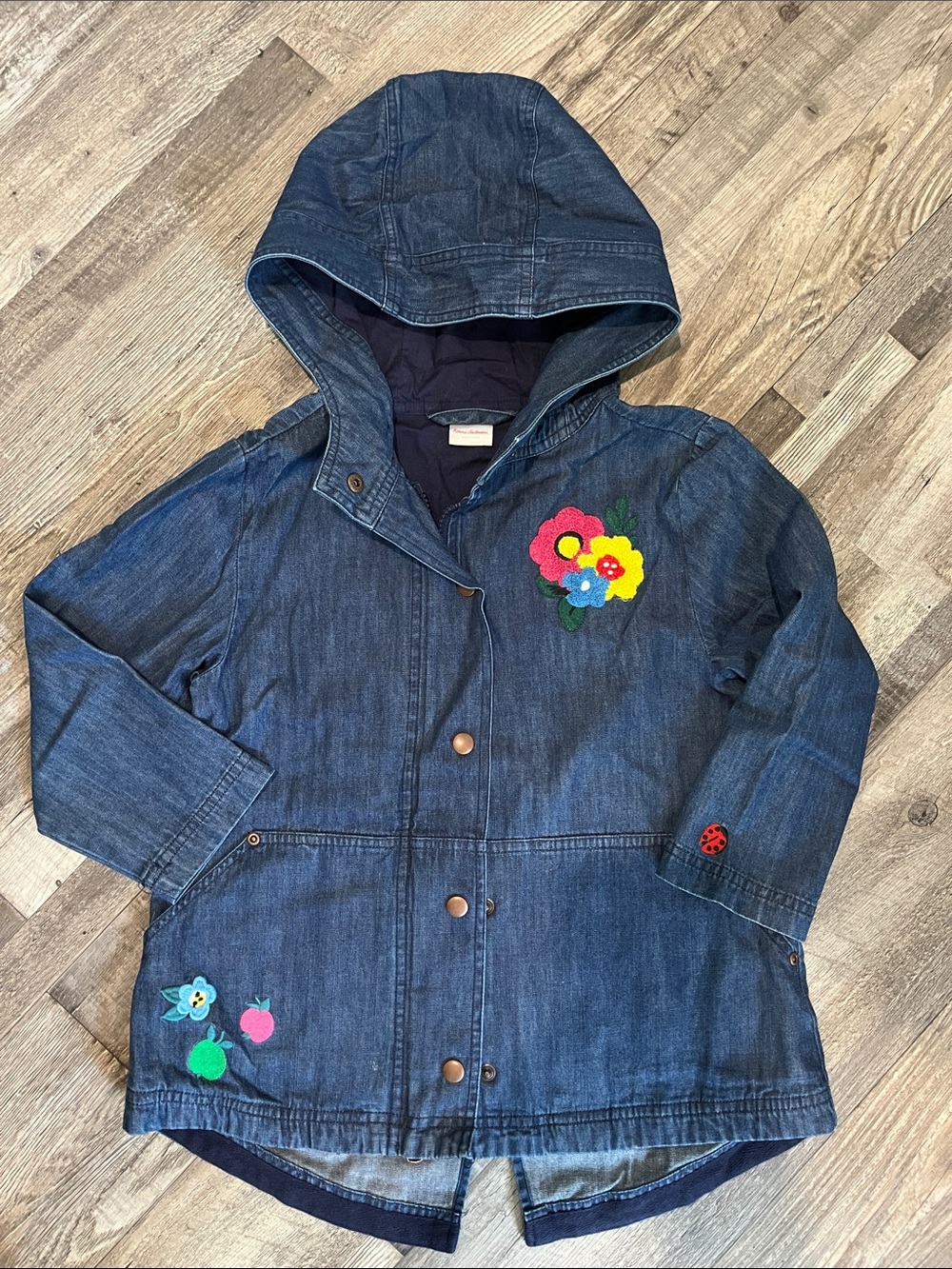 Kids Denim Hooded light Jacket with Floral Patches HA size 5/ 110cm like new